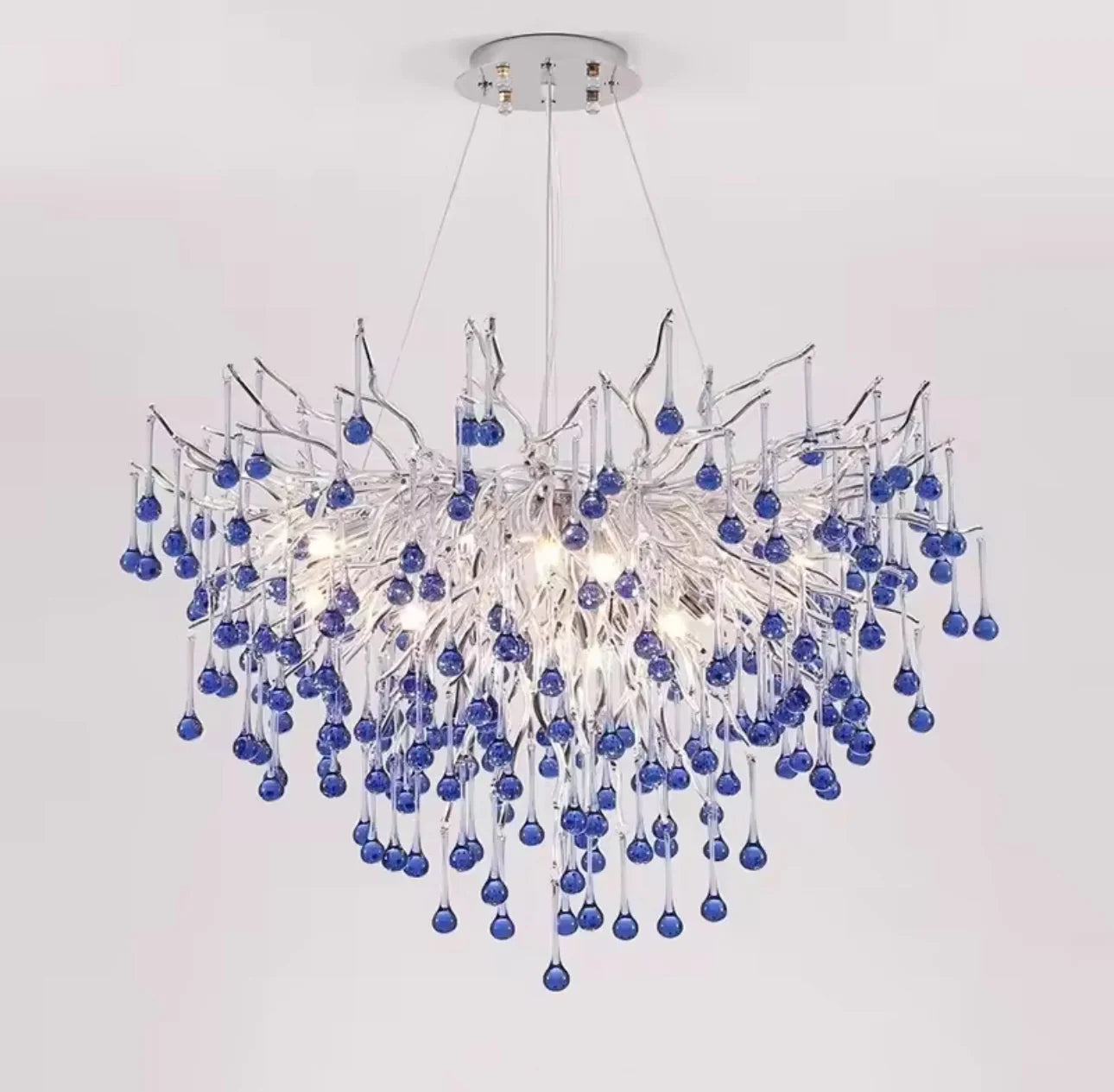 Candelabru Cristal CC335/400CH, 4x G9, Crom si Cristale Albastre, 40cm, Inaltime Reglabila