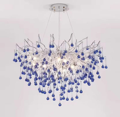 Candelabru Cristal CC335/400CH, 4x G9, Crom si Cristale Albastre, 40cm, Inaltime Reglabila