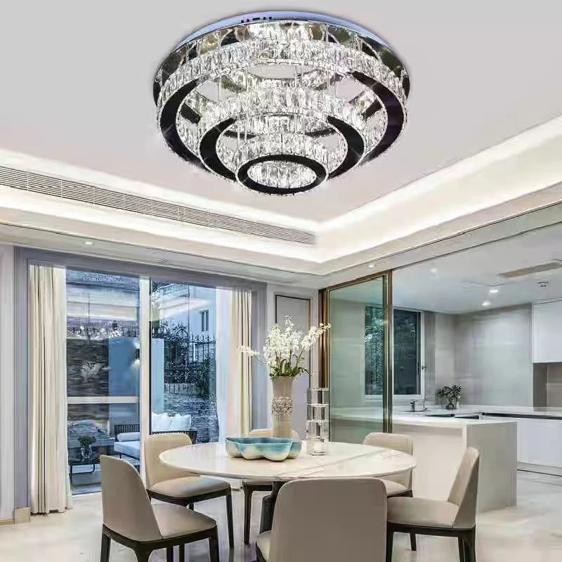 Lustra LED Cristal LLC151/500CH, 64W, 3 Elemente, lumina Rece/Calda/Neutra, Dimabila, Crom Lucios