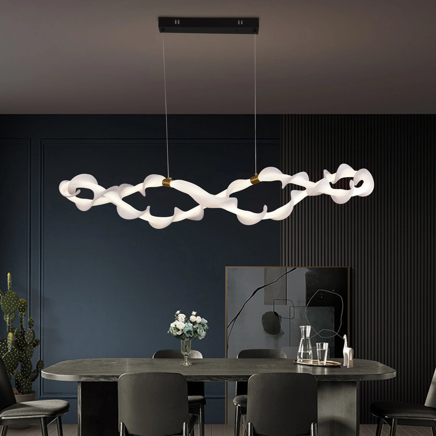 Lustra LED Suspendata Acril LT762/2GD, 36W, Lumina Calda/Neutra/Rece 3000/4000/6000K, Alb Auriu, Inaltime Reglabila
