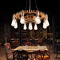 Lustra Vintage cu Franghie LV591/9BK, 9xE27 Lemn Inchis