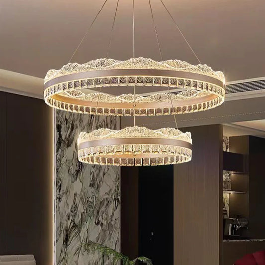 Lustra LED suspendata cu telecomanda NIVALIS, 126W, lumina Rece/Calda/Neutra, Dimabila,Inaltime Reglabila, Auriu