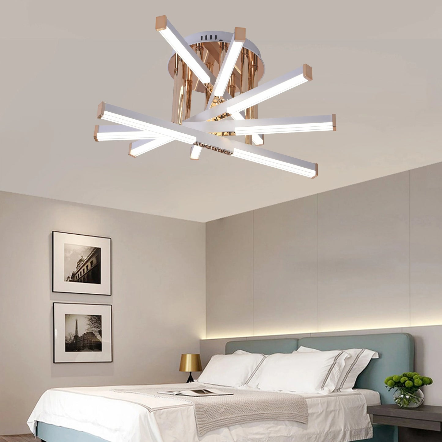 Lustra LED cu Telecomanda LT182/5WH, 69W, 5 Elemente, Lumina Rece/Clada/Neutra, Dimabila, Alb