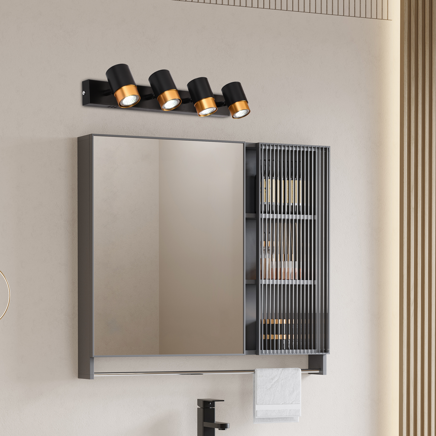 Proiector LED cu 4xGU10 Proiectoare, 3000K/4000K/6000K, Auriu, Metal si Acril