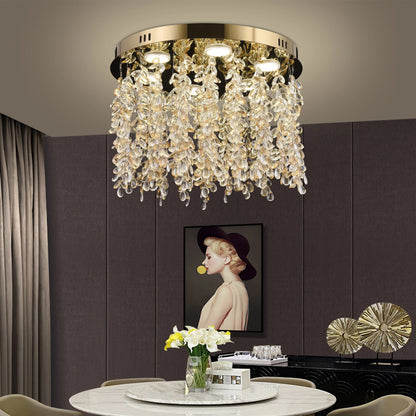Candelabru LED Cristal LLC213/550GD Rotund, 30W, Lumina Rece/Calda/Neutra, Cristale, Auriu Lucios
