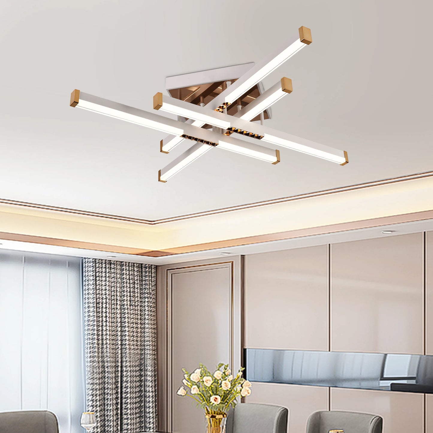 Lustra LED cu Telecomanda LT178/4WH, 54W, 4 Elemente, Lumina Rece/Clada/Neutra, Dimabila, Alb