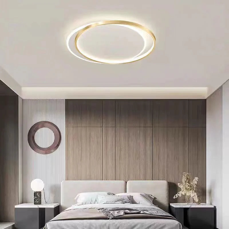 Lustra LED cu telecomanda SOLARA 60W, 2 Cercuri, lumina Rece/Calda/Neutra, Dimabila, Auriu Alb