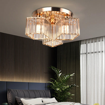 Lustra Clasica Moderna Sasha, LC117/3GD, 3x E27, Metal si Cristal, Auriu, Abajur