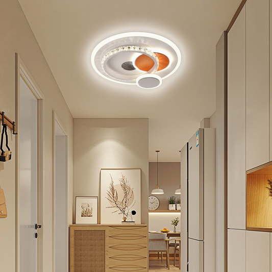 Lustra LED cu cristal HELIOX, 45W, 4 Cercuri, lumina Rece/Calda/Neutra, Alb – lustră LED, culoare albă – RegalStore, ilu