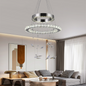 Lustra LED suspendata cu telecomanda si cristal 37W, 2 Cercuri, lumina Rece/Calda/Neutra, Dimabila, Crom Lucios, Inaltim