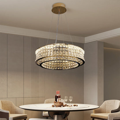 Lustra LED cu Telecomanda,LLC160/500GD, Cristal si Metal, 55W, Dimabila, Inaltime Reglabila, Lumina Rece/Calda/Neutra, Iluminat Luxos