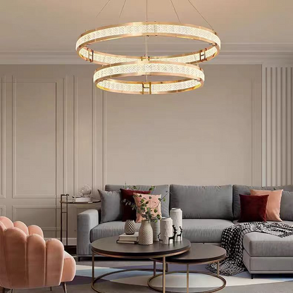 Candelabru Cristal, LINDERHOF Magno, 75W, Diametru 60cm, Lumina Rece/Calda/Neutra, Auriu, Inaltime Reglabila