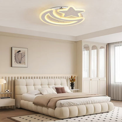 Lustra LED Luna si Stea RGB cu telecomanda Coralia 80W Lumina Rece/Calda/Neutra Dimabila Alb