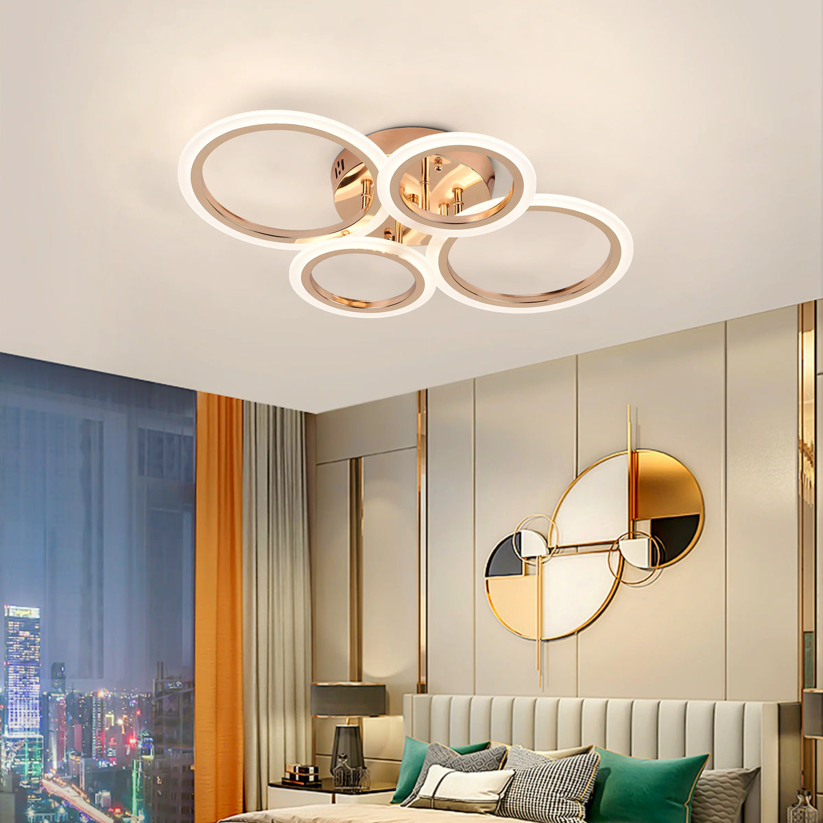Lustra LED 44W Auriu BETTY - 4 Cercuri, Dimabila, Lumina Rece/Calda/Neutra