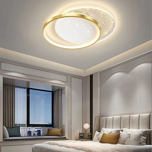 Lustra LED cu telecomanda LUNARO 38W, 2 Cercuri, lumina Rece/Calda/Neutra, Dimabila, Auriu Alb