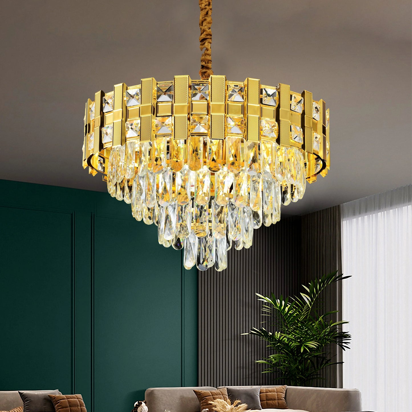 Candelabru Cristal BRAN Eleganza 8xE14, Diametru 49cm, Auriu Lucios, Inaltime Reglabila