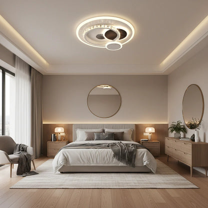 Lustra LED cu cristal HELIOX, 43W, 4 Cercuri, lumina Rece/Calda/Neutra, Alb