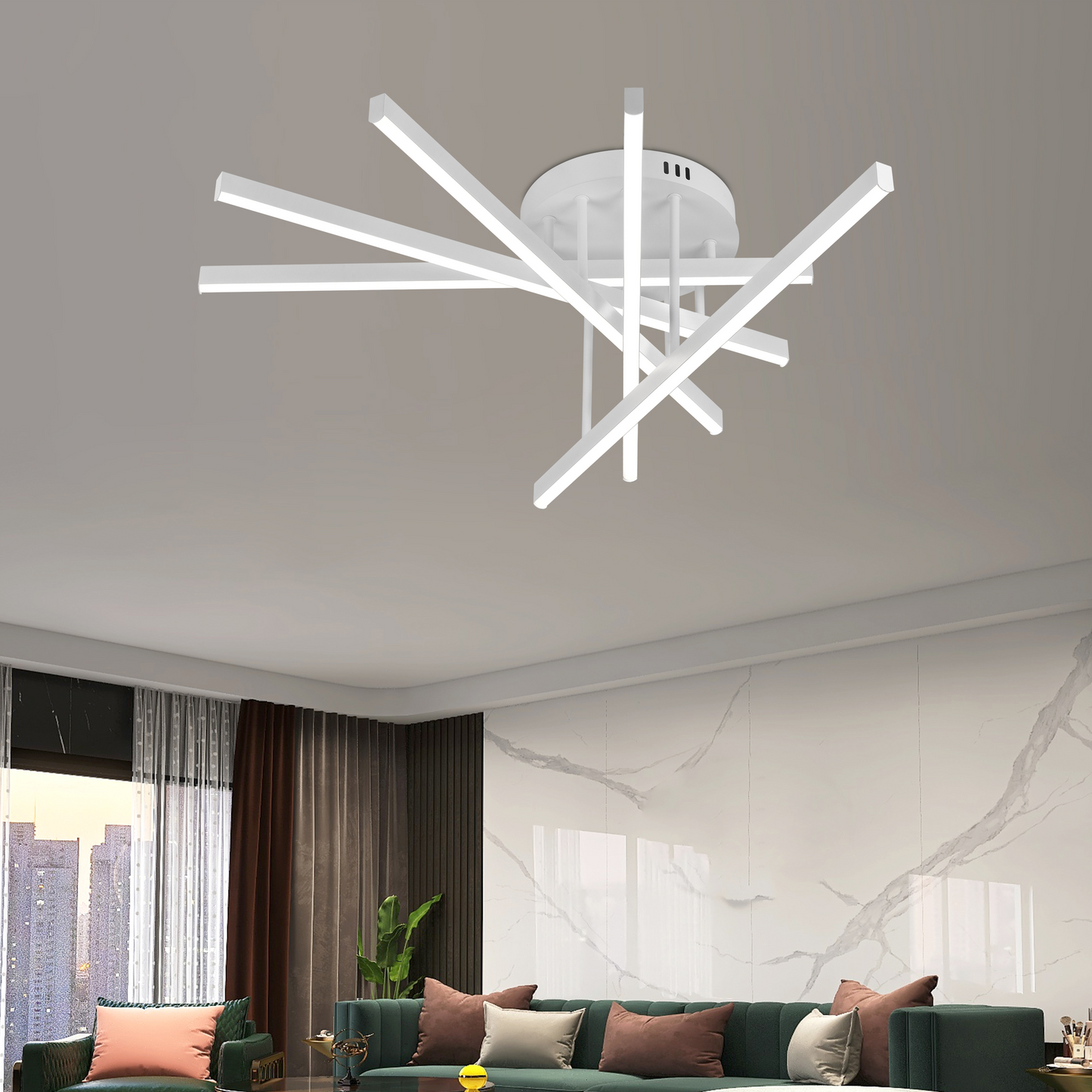 Lustra LED cu Telecomanda GIO, 65W, 5 Elemente, Lumina Rece/Clada/Neutra, Dimabila, Alb