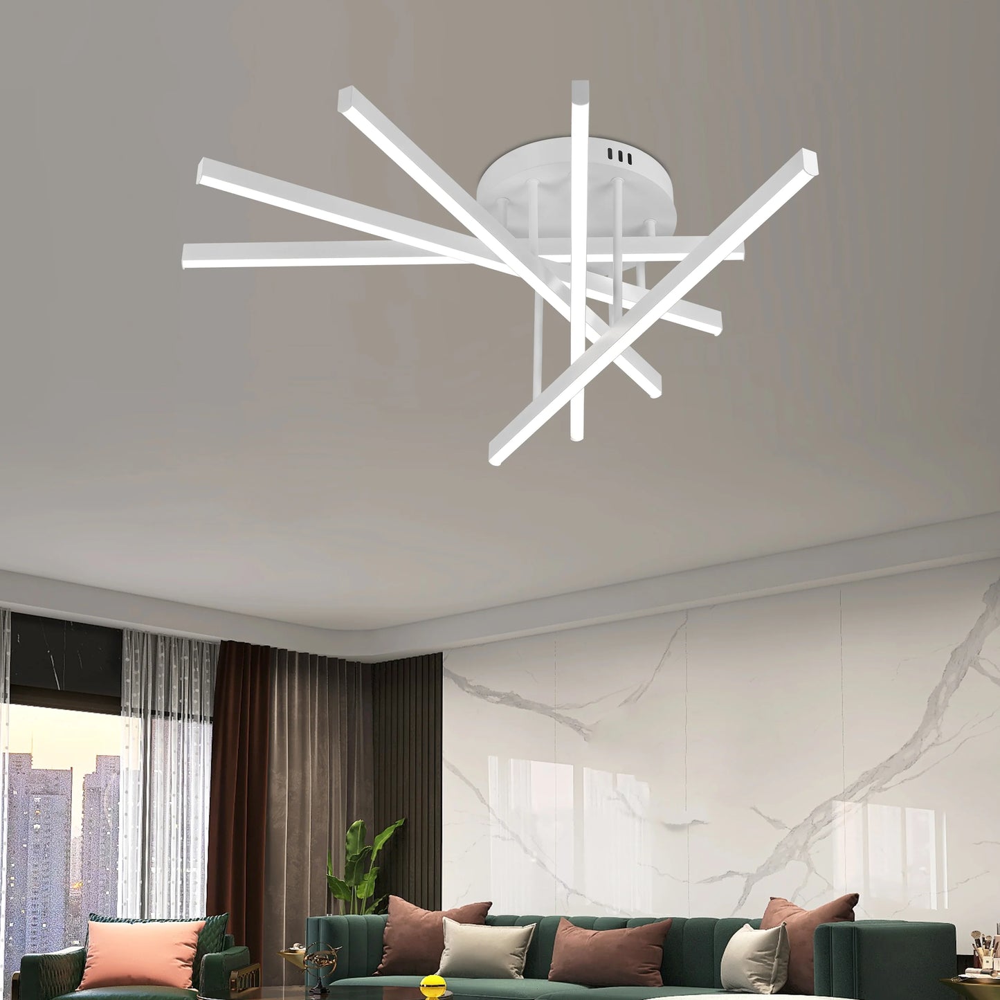 Lustra LED cu Telecomanda GIO, 65W, 5 Elemente, Lumina Rece/Clada/Neutra, Dimabila, Alb