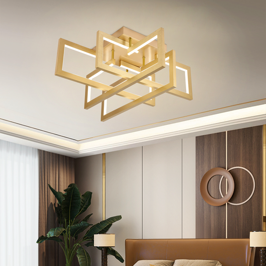 Lustra LED cu telecomanda 98W, 4 Elemente, lumina Rece/Calda/Neutra, Dimabila, Auriu – lustră LED, culoare aurie, cu tel