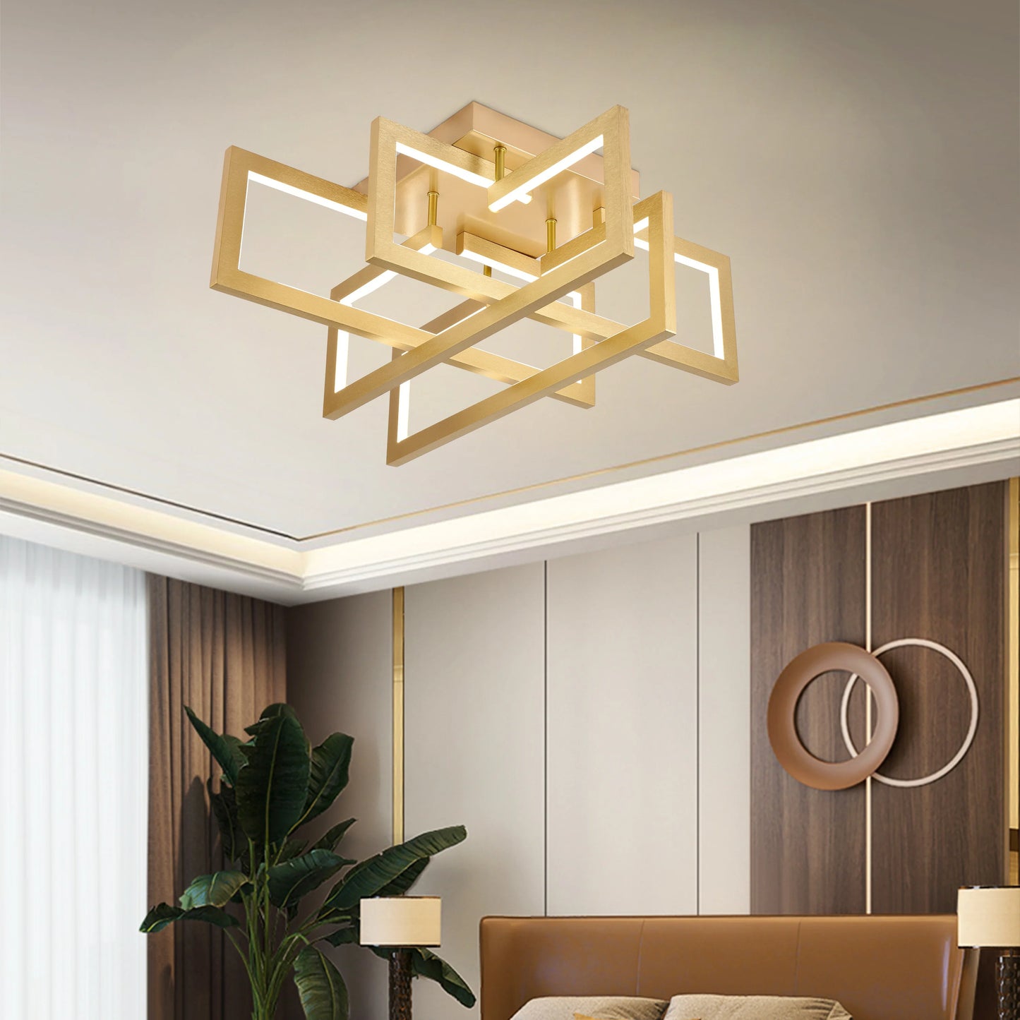 Lustra LED cu telecomanda 98W, 4 Elemente, lumina Rece/Calda/Neutra, Dimabila, Auriu