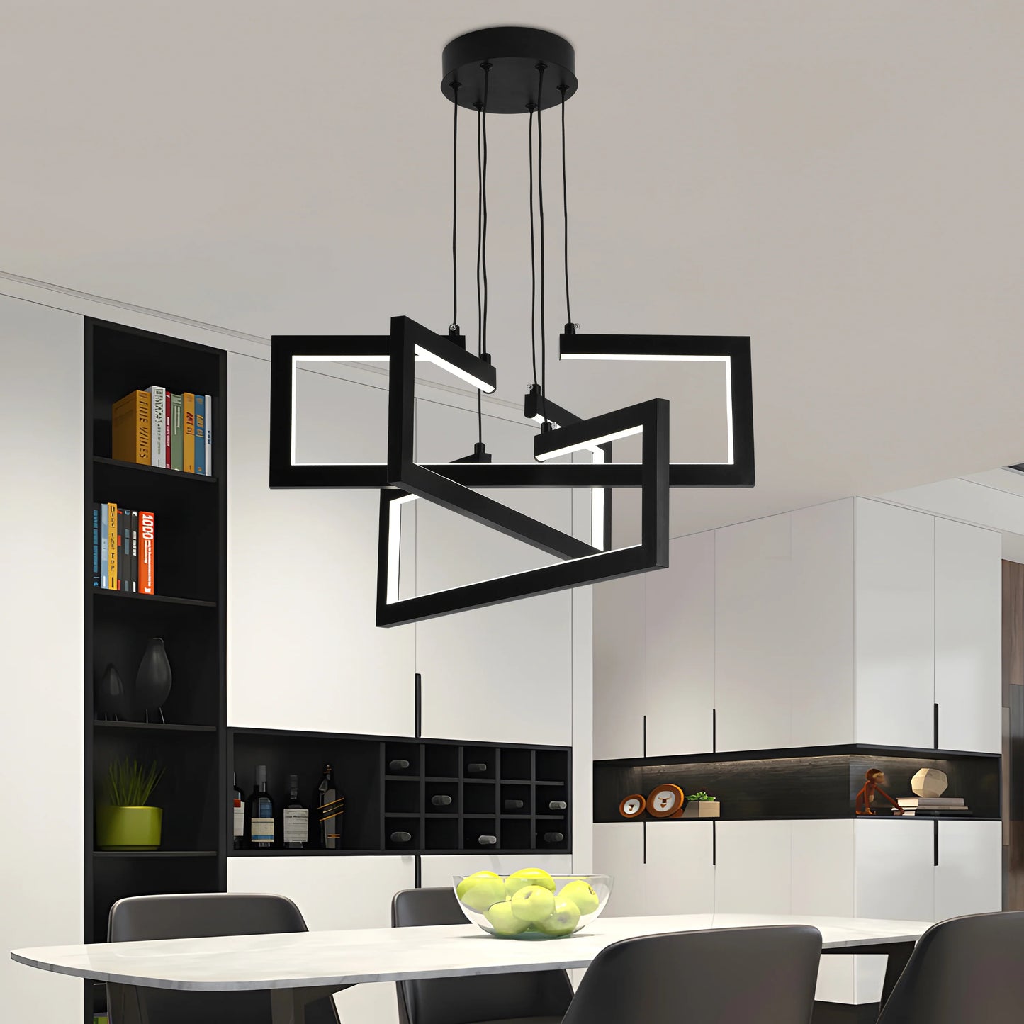 Lustra LED cu telecomanda ,Suspendata 73W, 3 Elemente, lumina Rece/Calda/Neutra, Dimabila, Inaltime Reglabila, Negru