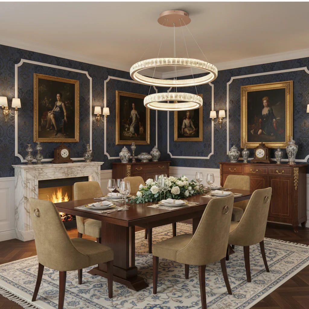 Candelabru Cristal, Kensington Magno, 75W, Auriu, 3 elemente, Inaltime reglabila, Lumina Calda/Rece/Neutra