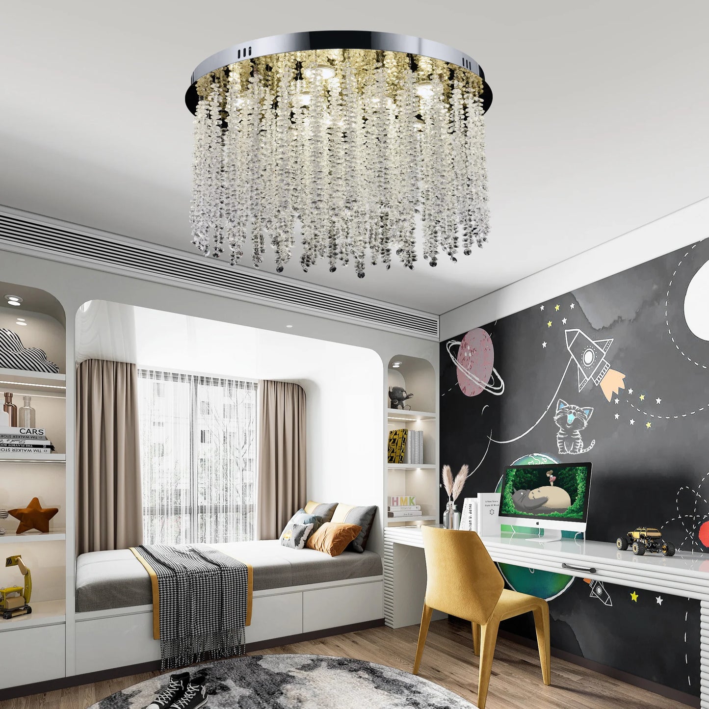 Candelabru LED Cristal LLC215/550WH Rotund, 30W, Lumina Rece/Calda/Neutra, Cristal, Auriu