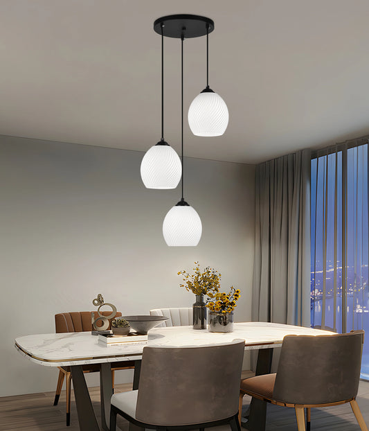 Lustra LM530/3BK, 3 X E27, Negru, Metal si Sticla