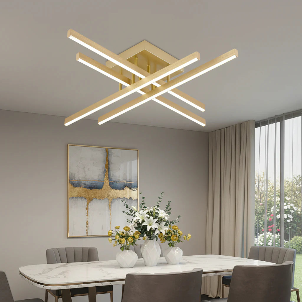 Lustra LED cu Telecomanda LINEX, 54W, Lumina 3000K/4000K/6000K, Dimabila, Auriu