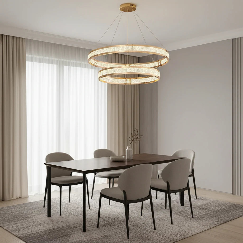 Candelabru Cristal, LINDERHOF Magno, 75W, Diametru 60cm, Lumina Rece/Calda/Neutra, Auriu, Inaltime Reglabila