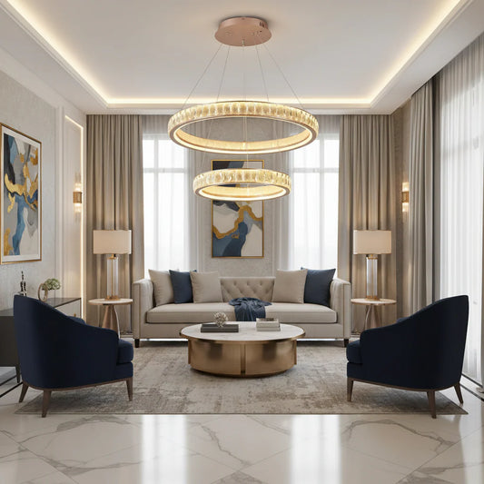 Candelabru Cristal, Kensington Magno, 75W, Auriu, 3 elemente, Inaltime reglabila, Lumina Calda/Rece/Neutra
