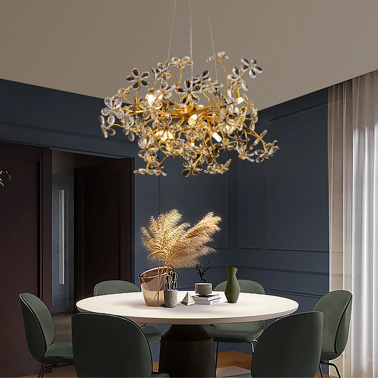 Candelabru Cristal CM325/800GD, 12xG9, Crom si Cristale , D75cm, Inaltime Reglabila