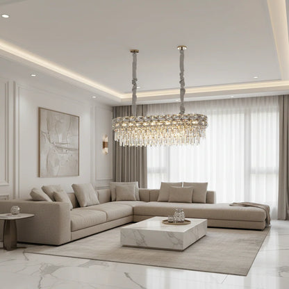 Candelabru Cristal LUCENT Regalis 28xE14, 85x35 cm, Auriu, Inaltime Reglabila, Metal si Cristal