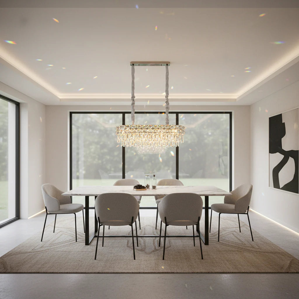 Candelabru Cristal LUCENT Regalis 28xE14, 85x35 cm, Auriu, Inaltime Reglabila, Metal si Cristal