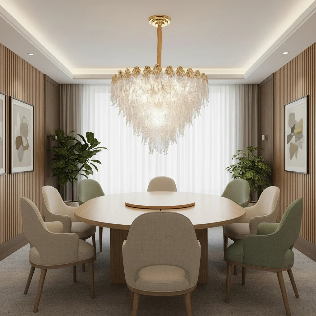 Candelabru Cristal MURANO Magno 12xE14, D60 cm, Auriu, Inaltime Reglabila, Metal si Cristal