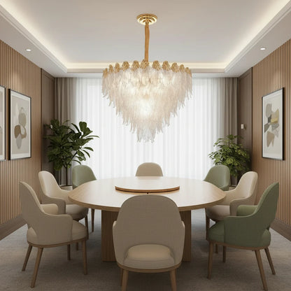 Candelabru Cristal MURANO Magno 12xE14, D60 cm, Auriu, Inaltime Reglabila, Metal si Cristal