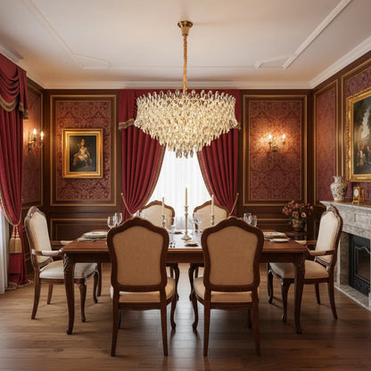 Candelabru Cristal MONARCH Regalis 19xE14, Diametru 80cm, Inaltime 50cm, Auriu Lucios, Inaltime Reglabila, Design Elegant