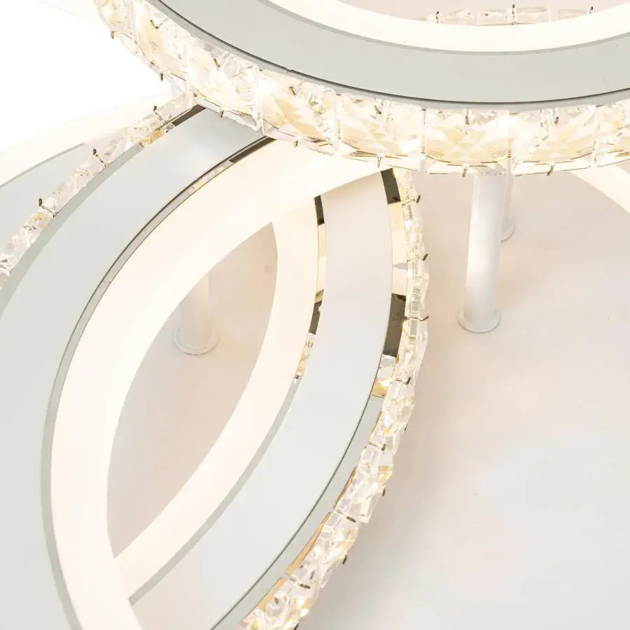 Lustra LED NOVA Rotonda cu Cristale, 3 Surse de Lumina, RGB, cu Telecomanda, 103W, Alb & Inox