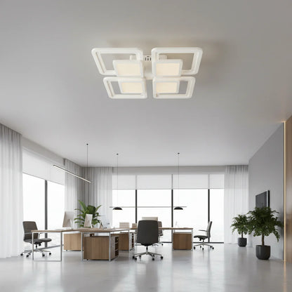 Lustra LED cu telecomanda SUSAN, 77W, 4 Patrate, lumina Rece/Calda/Neutra, Dimabila, Alb