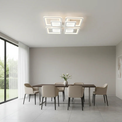 Lustra LED cu telecomanda SUSAN, 77W, 4 Patrate, lumina Rece/Calda/Neutra, Dimabila, Alb