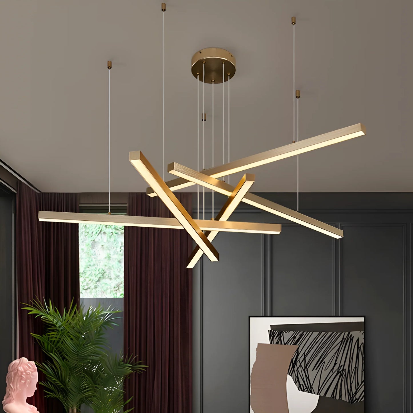 Lustra LED suspendata cu telecomanda GINEVRA 31W, 5 Elemente, lumina Rece/Calda/Neutra, Auriu