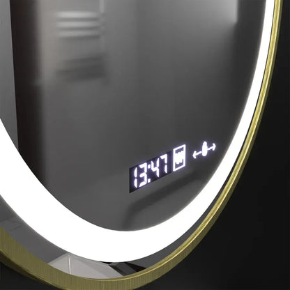 Oglinda LED Rotunda, 60cm, Celeste Royale Gold MotionGlow Marcello, Sistem Dezaburire, Ceas & Termometru, Dimabila