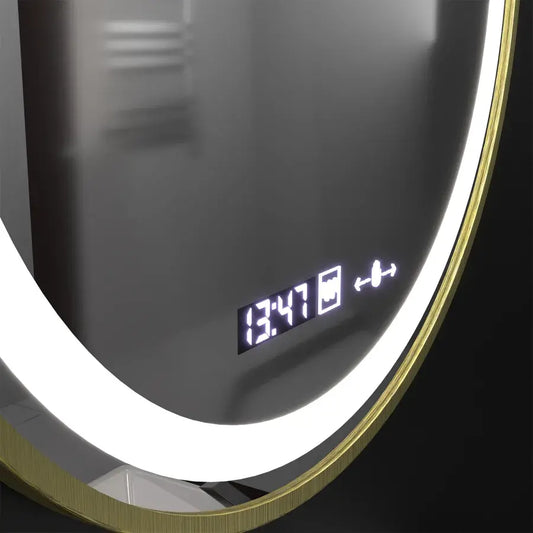 Oglinda LED Rotunda, 60cm, Celeste Royale Gold MotionGlow Marcello, Sistem Dezaburire, Ceas & Termometru, Dimabila