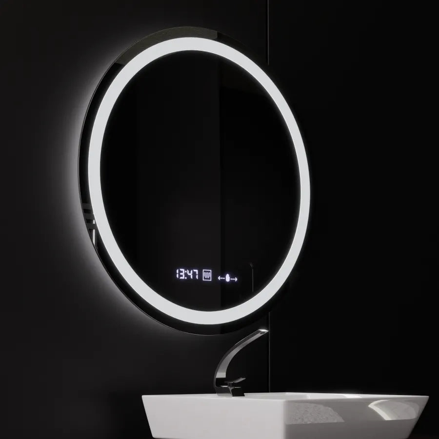 Oglinda LED Rotunda, 80cm, Celeste MotionGlow Marcello, Sistem Dezaburire, Ceas & Termometru, Dimabila – oglindă LED, 80