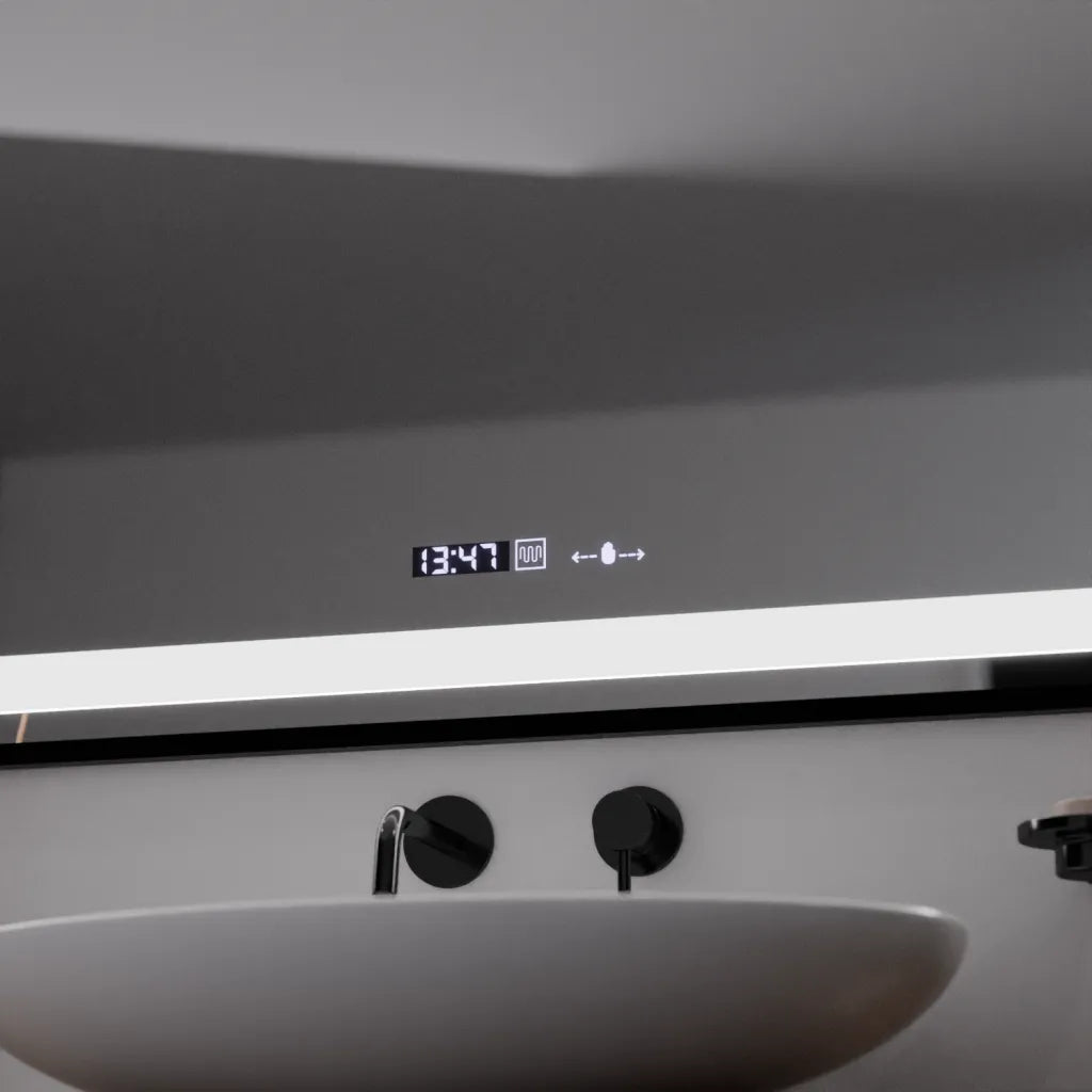Oglinda LED Rectangulara 100x70 Verite Majeste Noir Motion Glow Marcello, Sistem Dezaburire, Termometru si Ceas, Dimabila