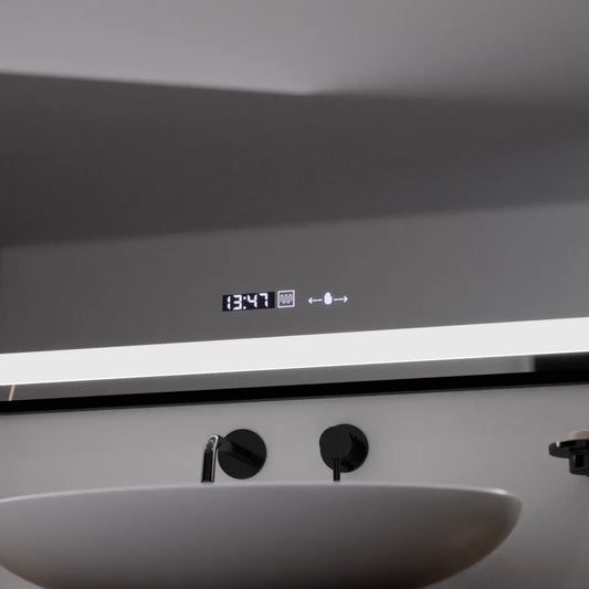 Oglinda LED Rectangulara 100x70 Verite Majeste Noir Motion Glow Marcello, Sistem Dezaburire, Termometru si Ceas, Dimabila