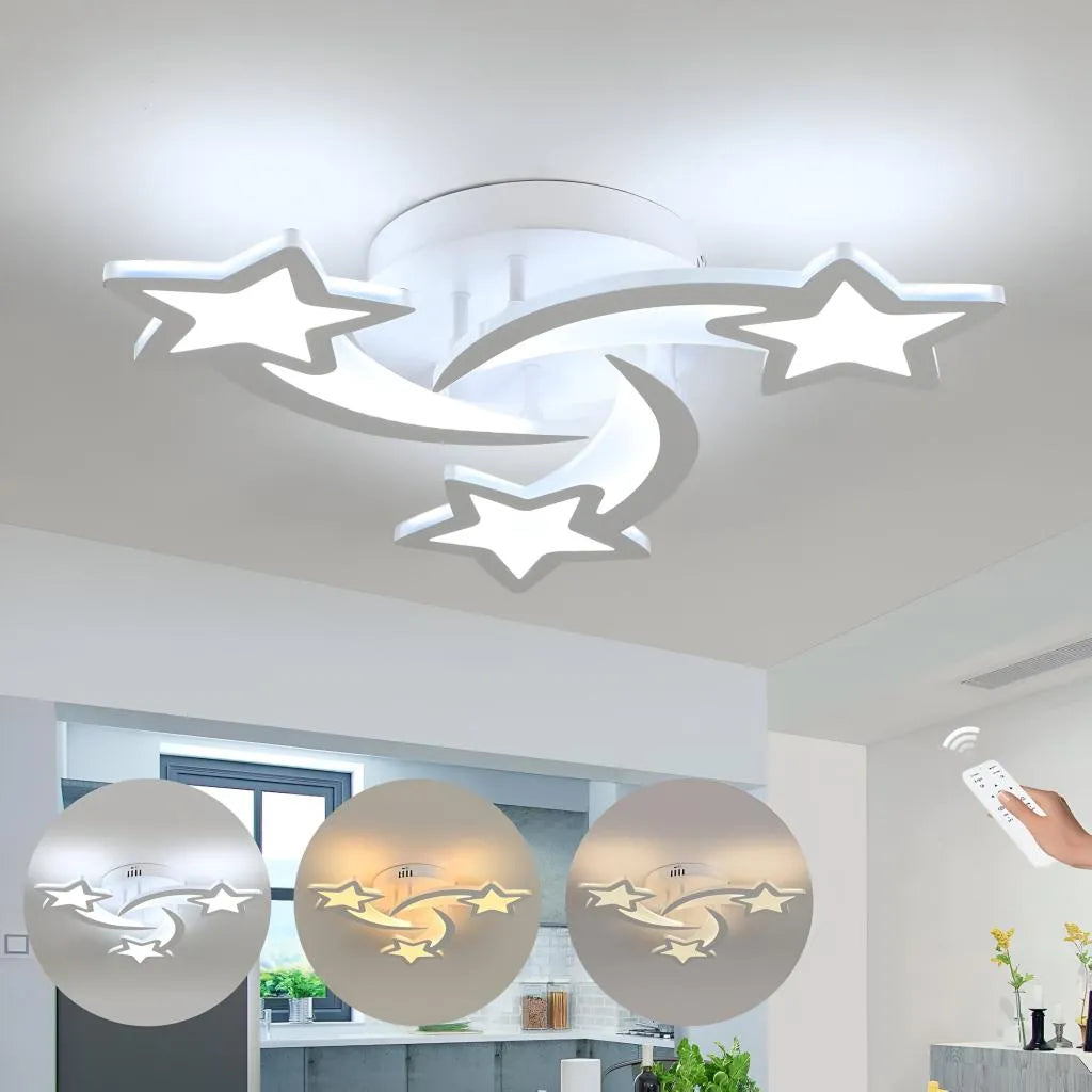 Lustra LED cu telecomanda IPOMOEA, 48W, 3 Stele, lumina Rece/Calda/Neutra, Dimabila, Alb