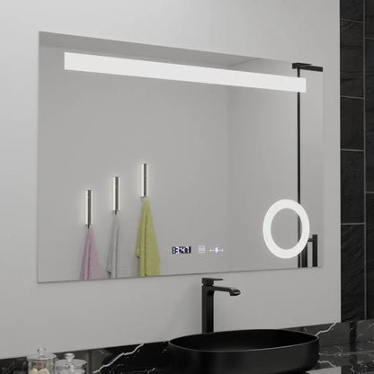 Oglinda LED Rectangulara 120x80 ABSOLU MotionGlow Marcello, Lupa Cosmetica, Sistem Dezaburire, Termometru si Ceas, Dimabila