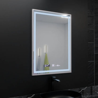 Oglinda LED Rectangulara 60x80 Verite Imperial Silver Motion Glow Marcello, Sistem Dezaburire, Termometru si Ceas, Dimabila